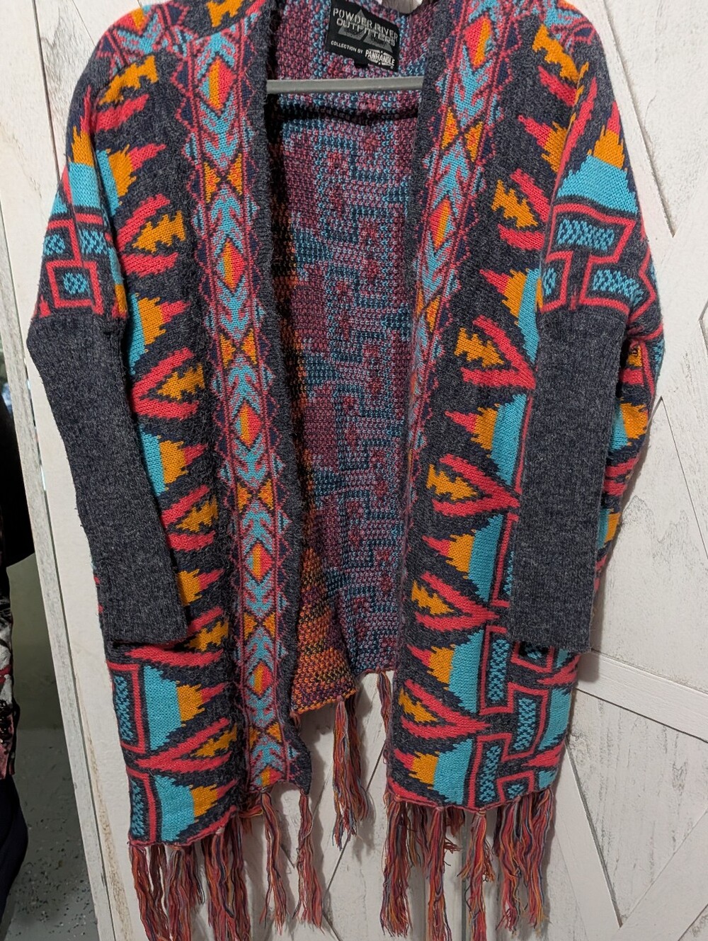 Powder River Outfitters Panhandle Aztec Southwestern Fringe Cardigan Sweater M - Picture 2 of 5